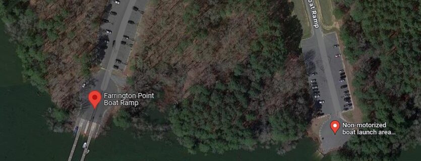 A satellite image of the Farrington Point Boat Ramp on Jordan Lake in Chatham County North Carolina