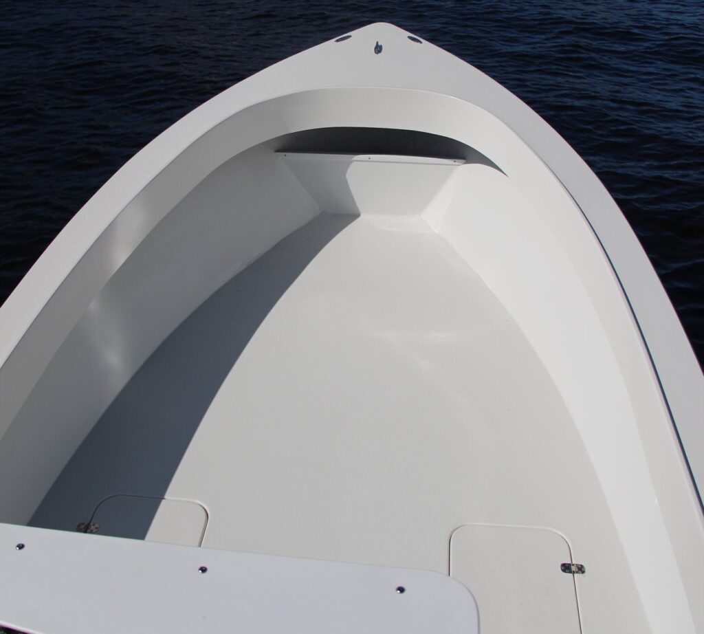 The open front deck of an Atlas Boatworks 23F