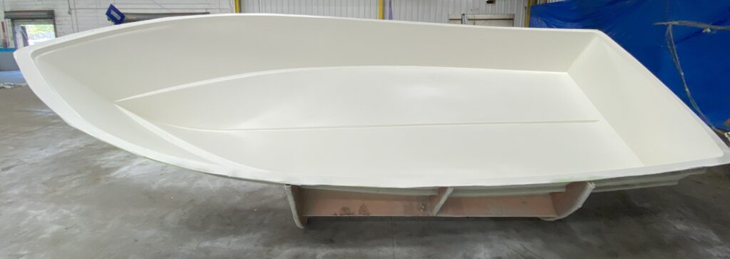 Atlas Boatworks 23F mold with white gelcoat sprayed