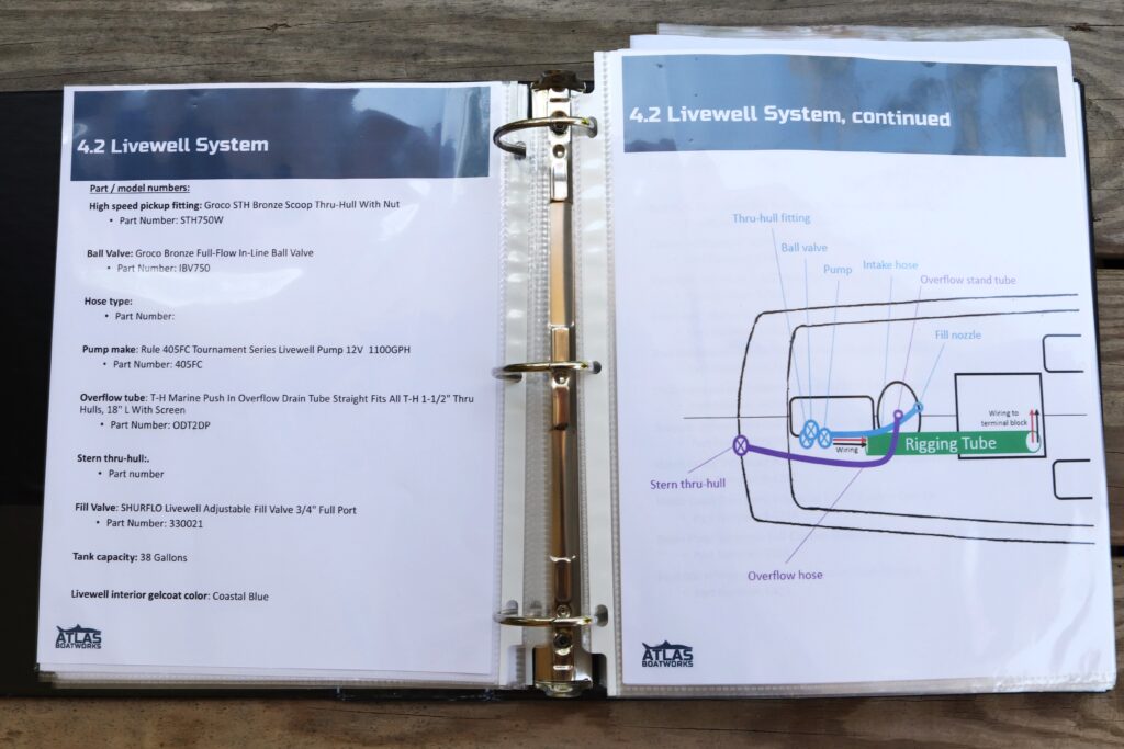 A binder with images of boat systems sits open