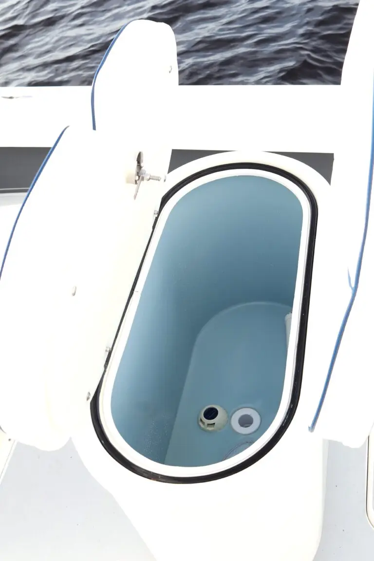 Closeup of the livewell on the Atlas Boatworks 23F bay boat