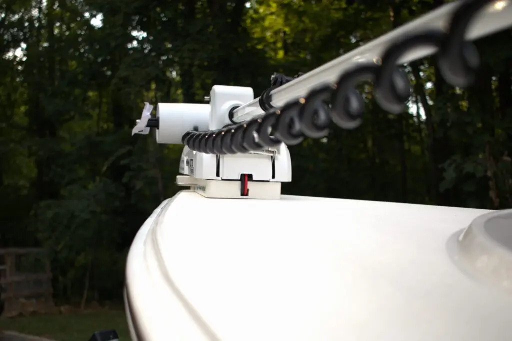 Minn Kota Riptide Terrova trolling motor on the deck of the Atlas Boatworks 23F bay boat