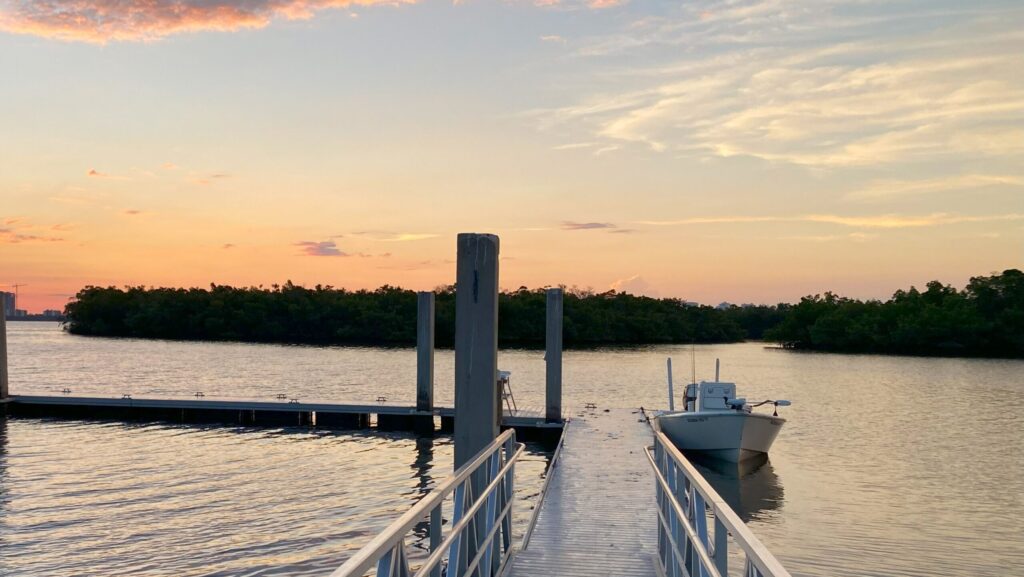 Atlas Boatworks 23F Bay Boat docked at Lover's Key State Park