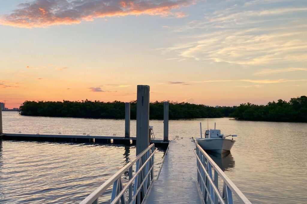 Sunrise overlooking the docks at Lover's Key State Park