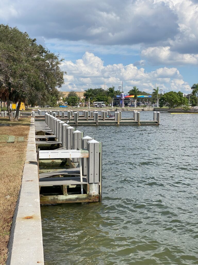 Damaged docks at centennial park in sarasota