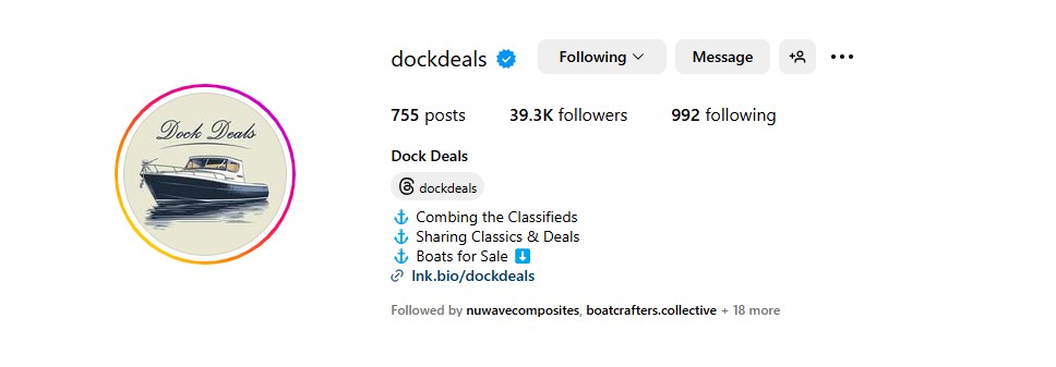 Screenshot of dock deals instagram account