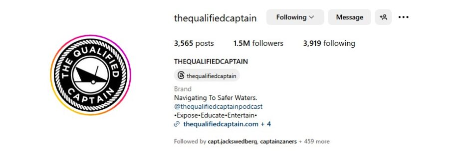 Screenshot of the qualified captain instagram account