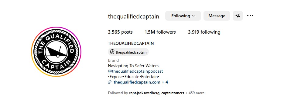 Screenshot of the qualified captain instagram account